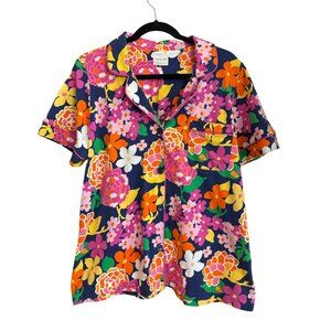 Bedhead X Trina Turk Short-Sleeve Pajama Top Large Organic Cotton Knit Floral